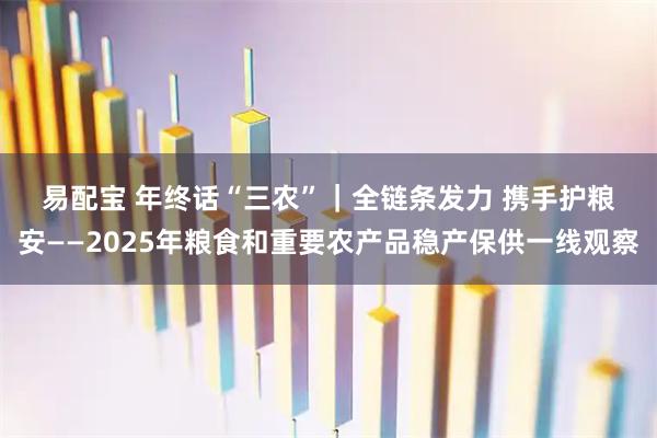 易配宝 年终话“三农”｜全链条发力 携手护粮安——2025年粮食和重要农产品稳产保供一线观察